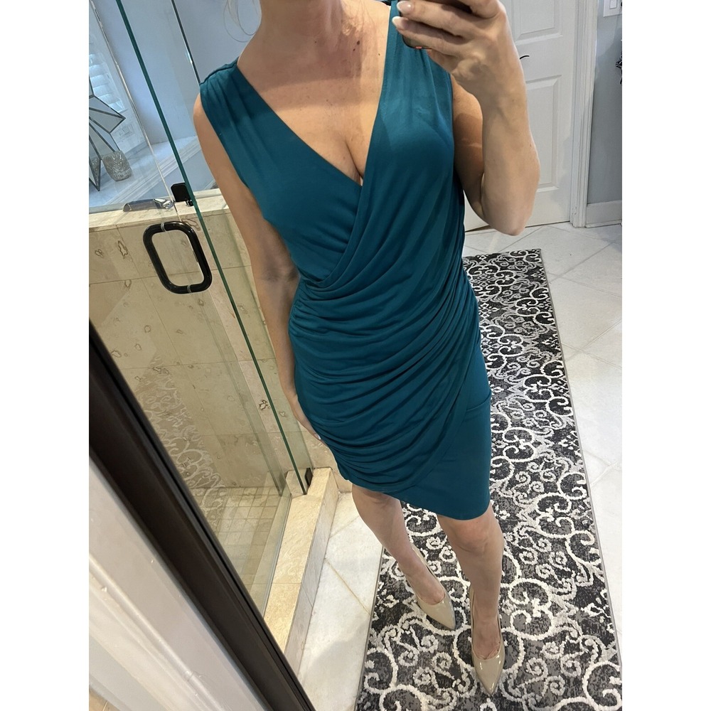 Ann Taylor Green Sleeveless V-Neck Faux Wrap Knit Dress Womens S